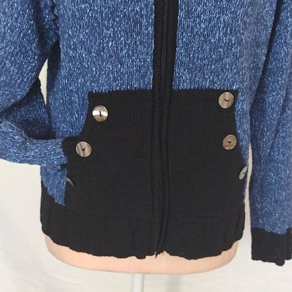 VTG Blue Black Handloomed Zip Front Mock Neck Knitted Cardigan Size XL - Picture 7 of 16